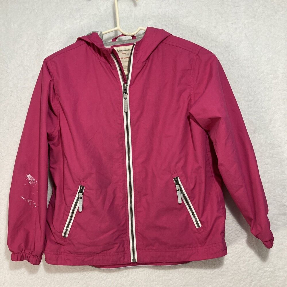 Hanna Andersson Girls Size 140 10 Rain Jacket Full Zip Hooded Pink FLAW